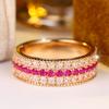 Rose Gold 3-Row Eternity Band Ring Pink & Clear CZ Full Paved Luxury Wedding Jewelry Gift for Women Anniversary