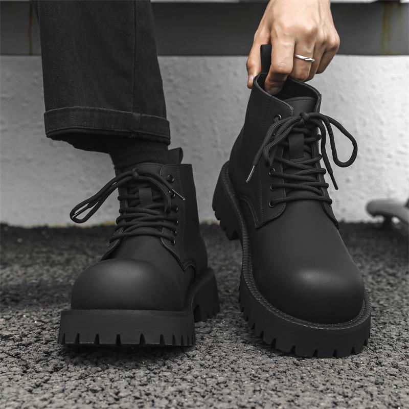Fashion Autumn /Winter Classic Black British Style Men's Thick Soled High Top Boots Fashion Brand New Lace Up Comfortable High Top Boots
