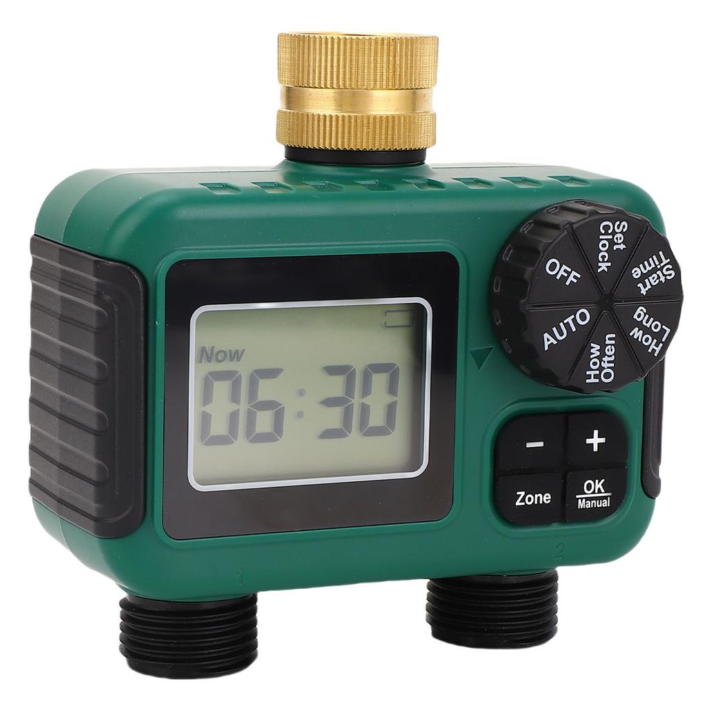 2 Outlet Sprinkler Timer Brass Inlet NH34 Thread IPX5 Water Proof LCD Display Hose Timer