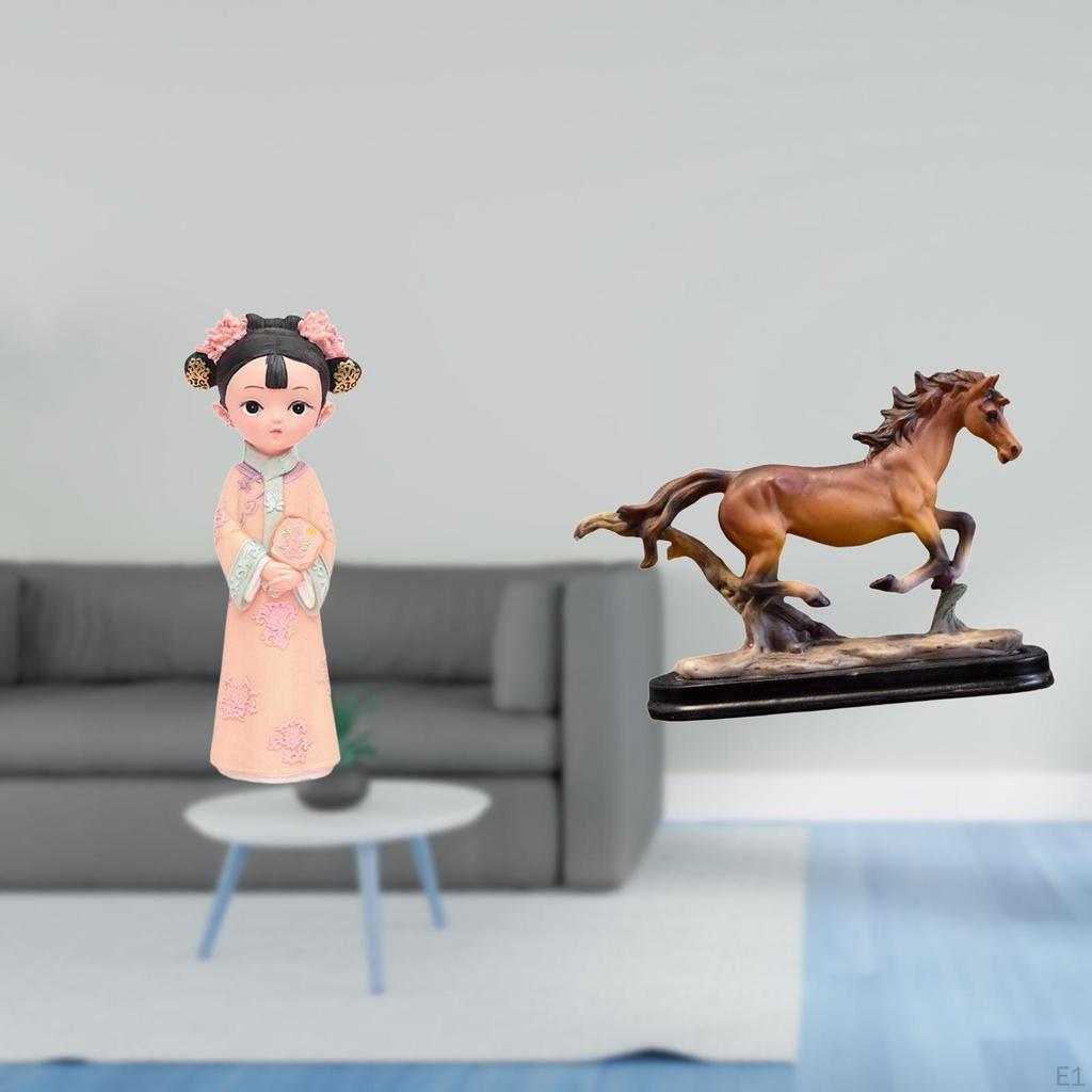 Traditional Chinese Girl Resin Horse Statue Sculpture Figurine Artwork Collectible Art Ornament for