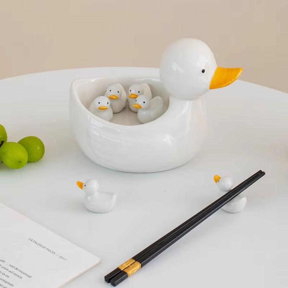 Creative Ceramic Chopstick Stand Cute Duck Shape Duck Chopstick Holder Hand-painted Practical Writing Brush Pen Holder