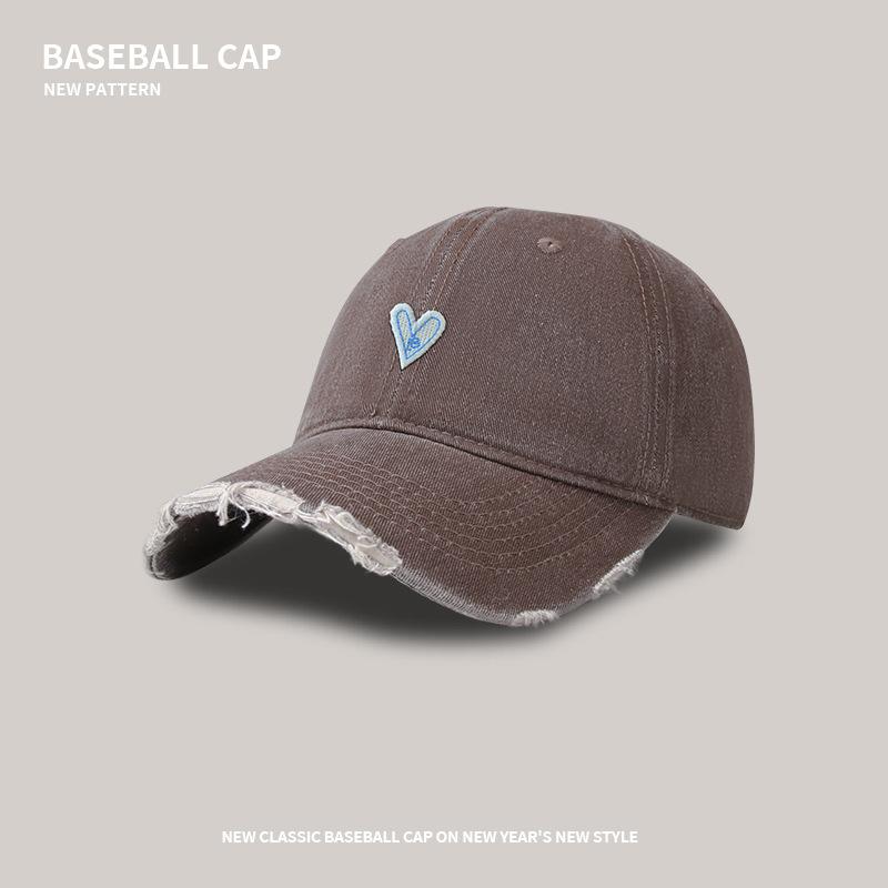 Soft Top Baseball Cap Female Cartoon Love Washed Hole Shading Cap Trendy Sweet Cool Wide Brim Cap