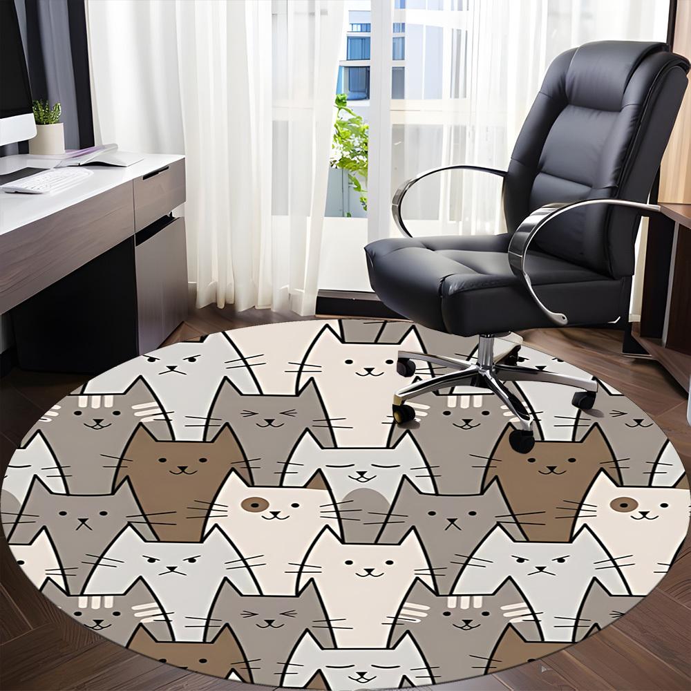 1 szt. Okrągły dywanik biurowy z motywem kota, Mata wewnętrzna odpowiednia do biura, Pod krzesła biurowe, Sypialnia, Salon, Wystrój domu, Dekoracja pokoju