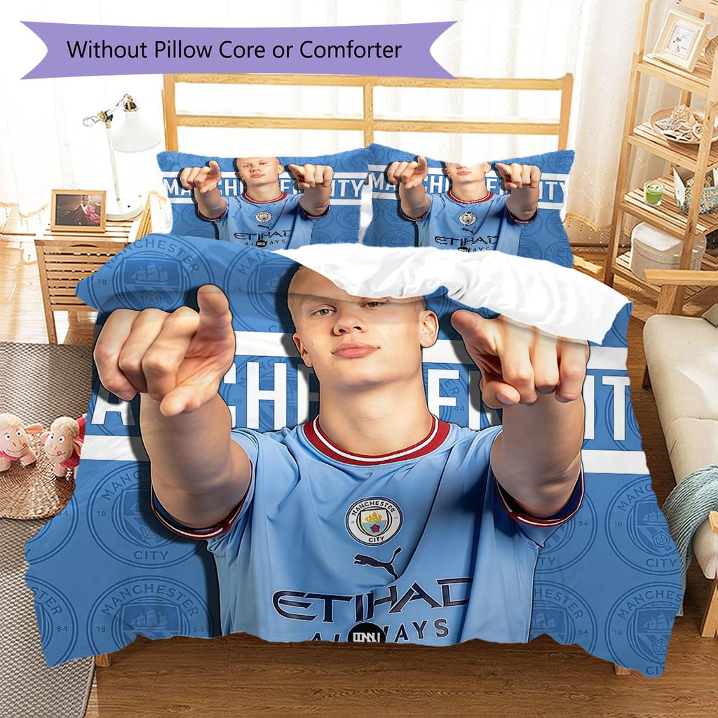 Erling Haaland Icon Bedding Quilt Set Quilt Cover Pillowcase Home Decoration Birthday Gift (1 * duvet cover + 2 * pillowcase, without core)