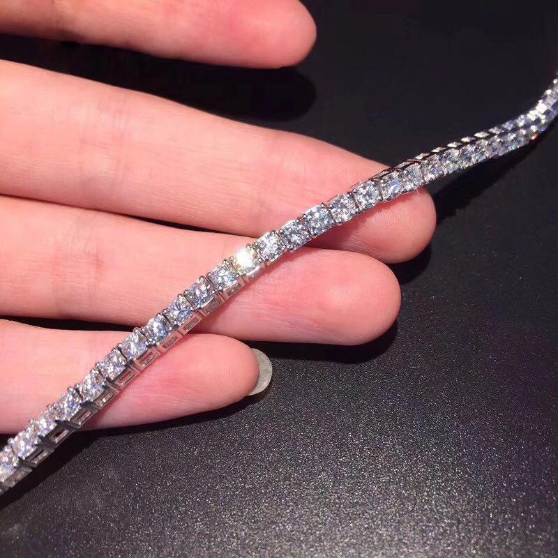 Platinum Plated Silver 12 .4ctw 18cm Length 4mm F Near Colorless Moissanite Tennis Bracelet For Women