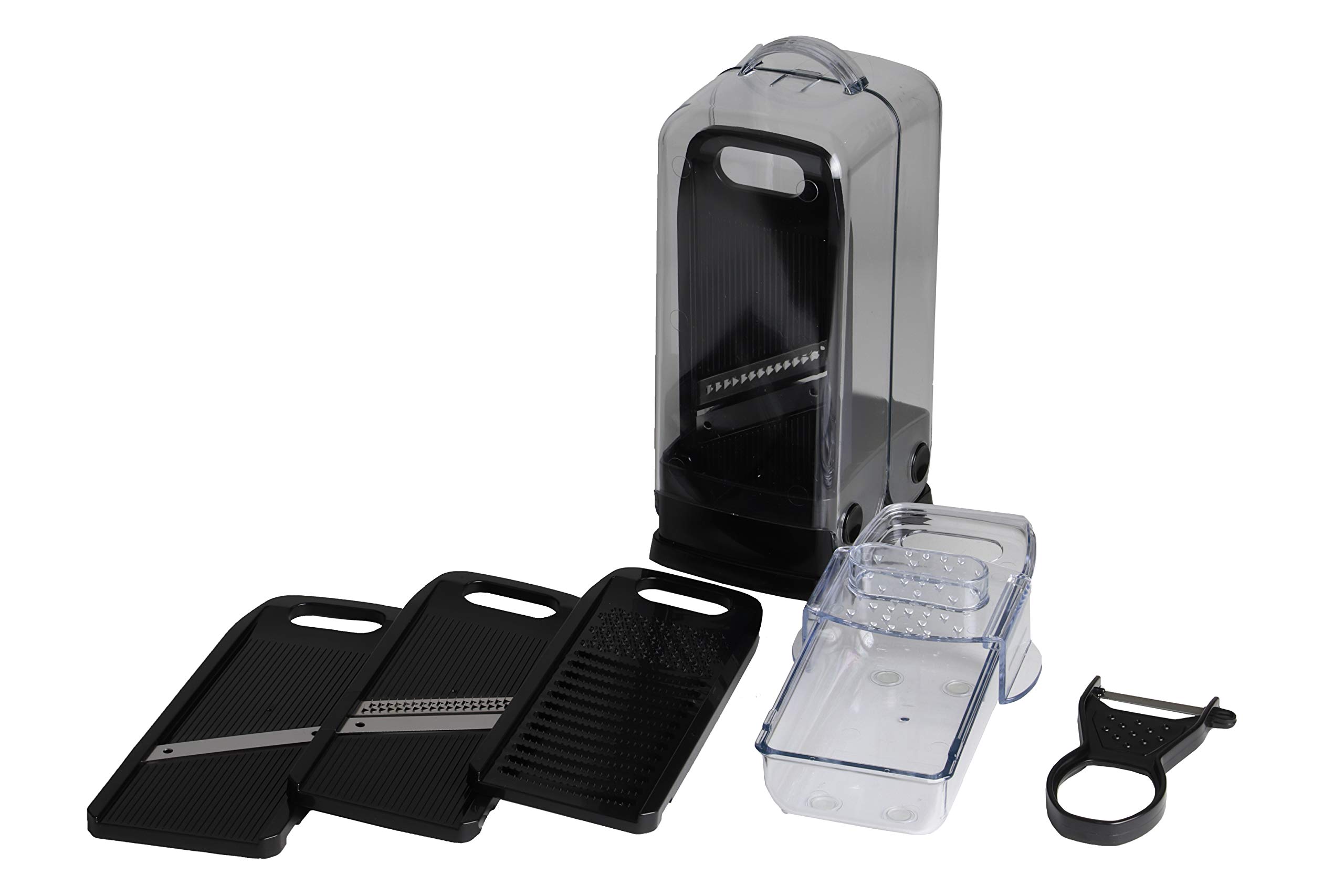 

Pearl Metal 5-in-1 Vertical Vegetable Cooker with Grater, Slicer, Garnisher, Julienne Shredder, and Peeler (Limited Edition, Black, AZ-5088)