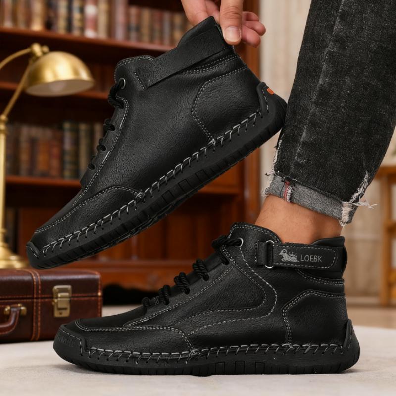 

Ретро Мужские Кожаные Ботинки Хайтопы Ручной Работы со Шнуровкой и Пряжкой, Повседневная Обувь, Новая Удобная Нескользящая Обувь на Плоской Подошве, Роскошная Обувь 39 чёрный