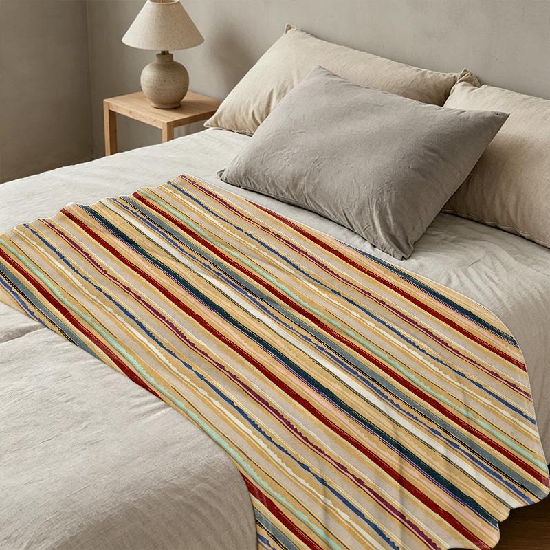 Plush Flannel Blanket Striped Soft Warm Throw for Single Bedroom, Ideal for Christmas & Halloween Cozy Home Use