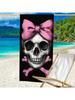 1pc Modern Skull Bow Design Microfiber Beach Towel Lightweight & Quick-Dry | Machine Washable, Oversized Knit Fabric Blanket