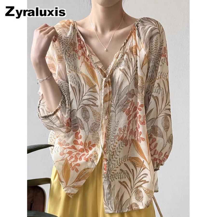 Floral Ruffled Shirt for Women, Summer French Style Lazy Thin Cover-up Short Sleeve Sun Protection Vest