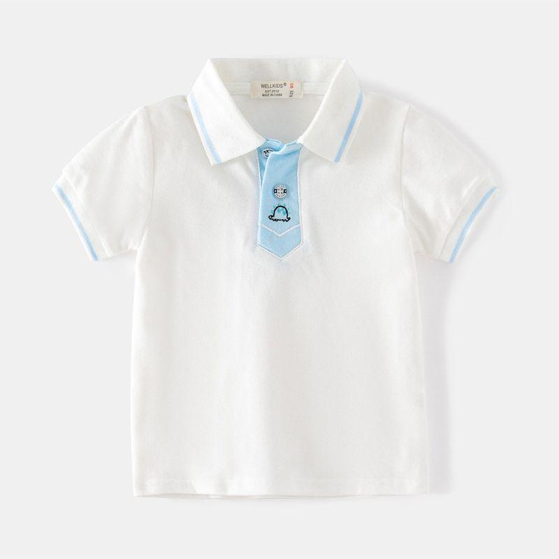 Polo Shirt Children's Half Sleeve Tops Patchwork Lapel T-shirt