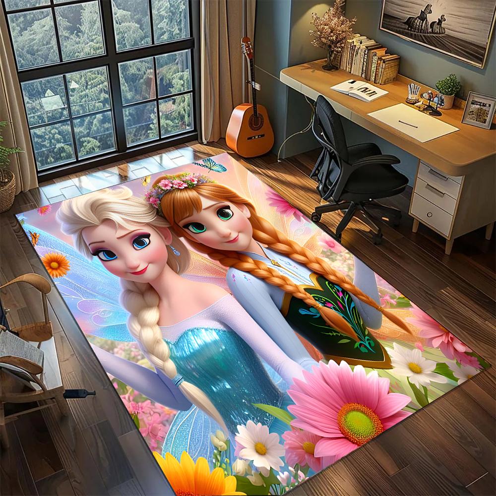 Elsa and Anna: Frozen Rug Carpet Large Area Rug Non Slip Washable Floor Mat Gamer Room Bedroom Home Decor