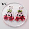 Charming Aesthetic Earrings 1 Pair Acrylic Cherry for Women, 2D Fruit Dangle Drop Unique Lightweight with Spider Web And Bow, Punk Jewelry Halloween