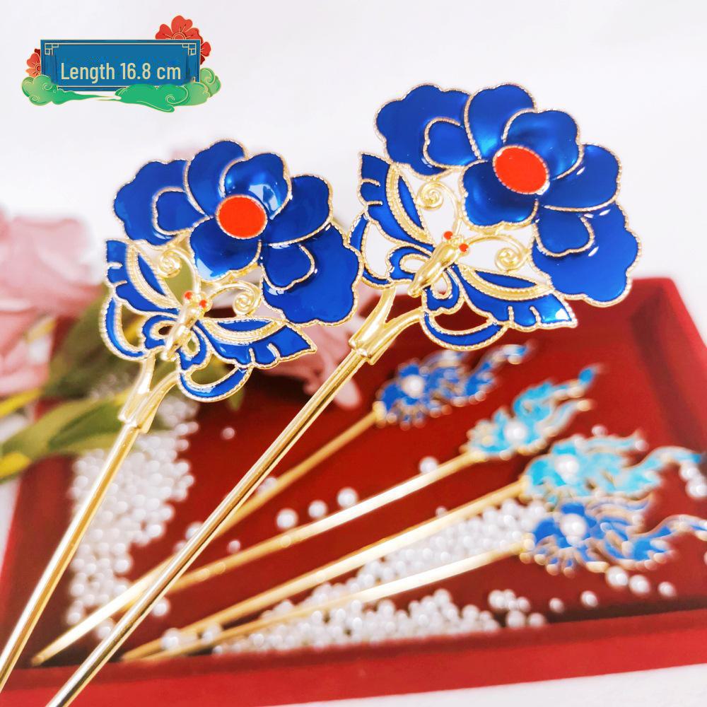 

Головной убор ханьфу в стиле «обожженный синий»: Перегородчатая U-образная заколка, старинный костюмный аксессуар для волос — суперфея, универсальный дворцовый стиль.