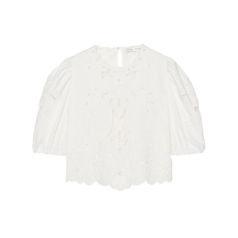 Zaprha 2025 New Arrival French Smock Top Women's Embroider Lace Romantic Round Neck Shirt 6895060