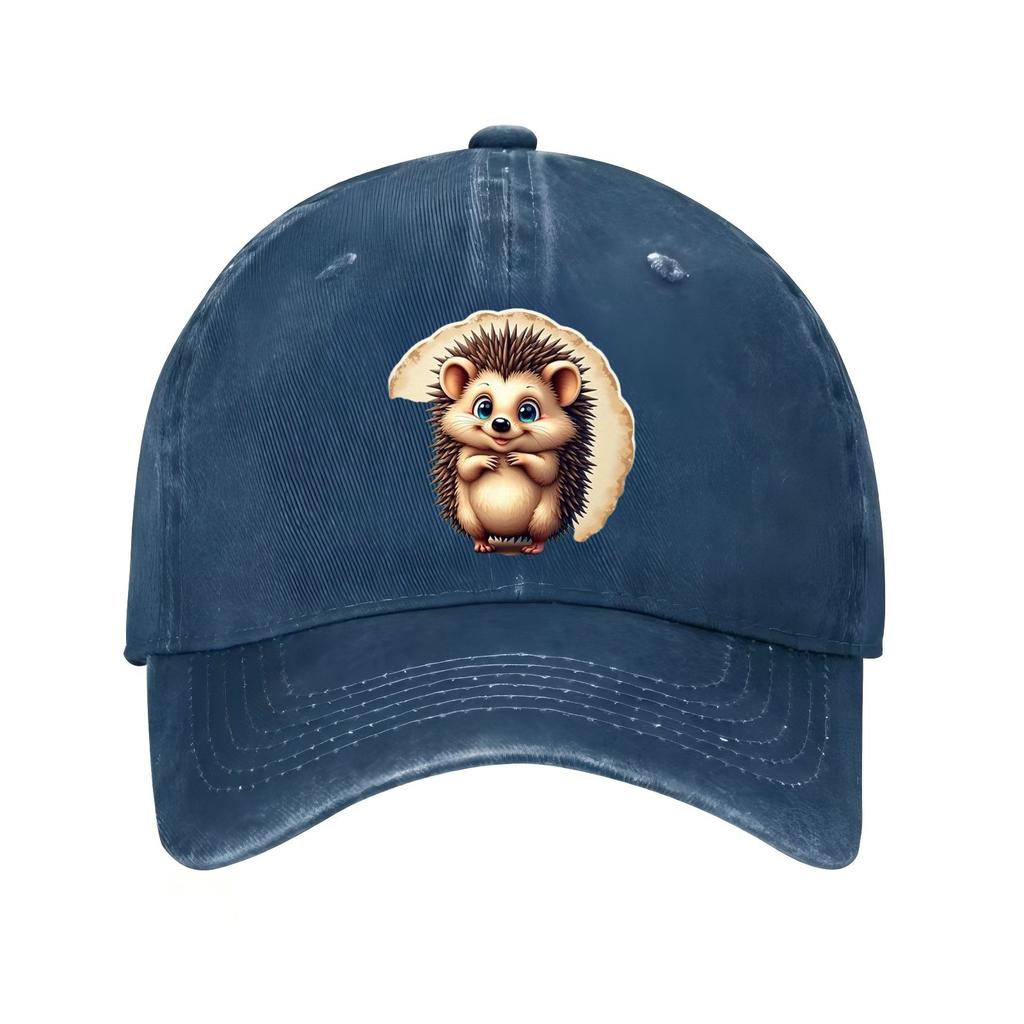 Cute Hedgehog Print Baseball Cap Cotton Adjustable Strap Casual Sports Hat for Adult Unisex