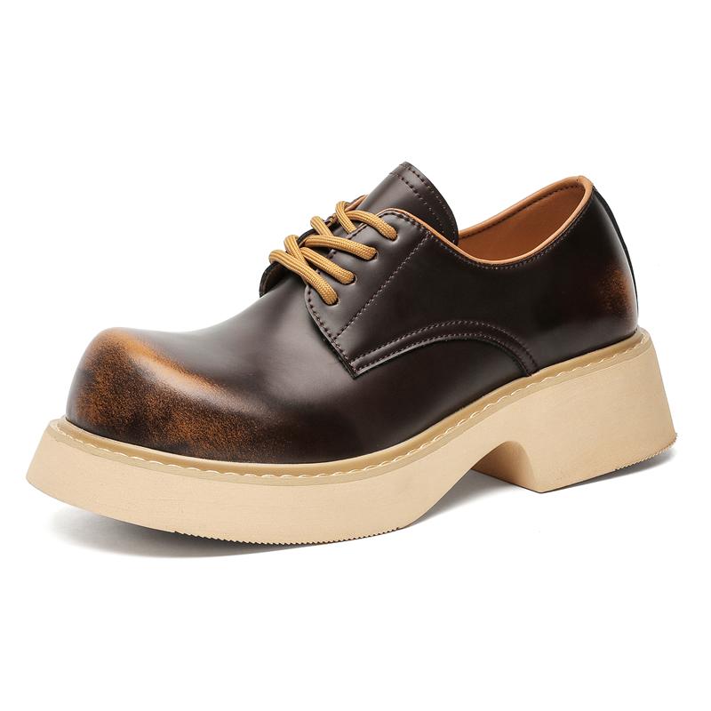 Fashion Derby Thick soled Men's Shoes Classic trendy designer styles Leisure Outdoor Fashion Party Handsome young leather shoes Brown