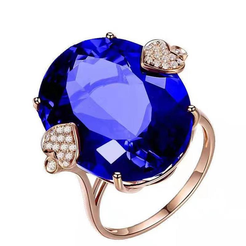 Exquisite Zinc Alloy Color Dark Blue Geometric Rectangle Crystal Zircon Rhinestone Female Ring for Women Party Zircon