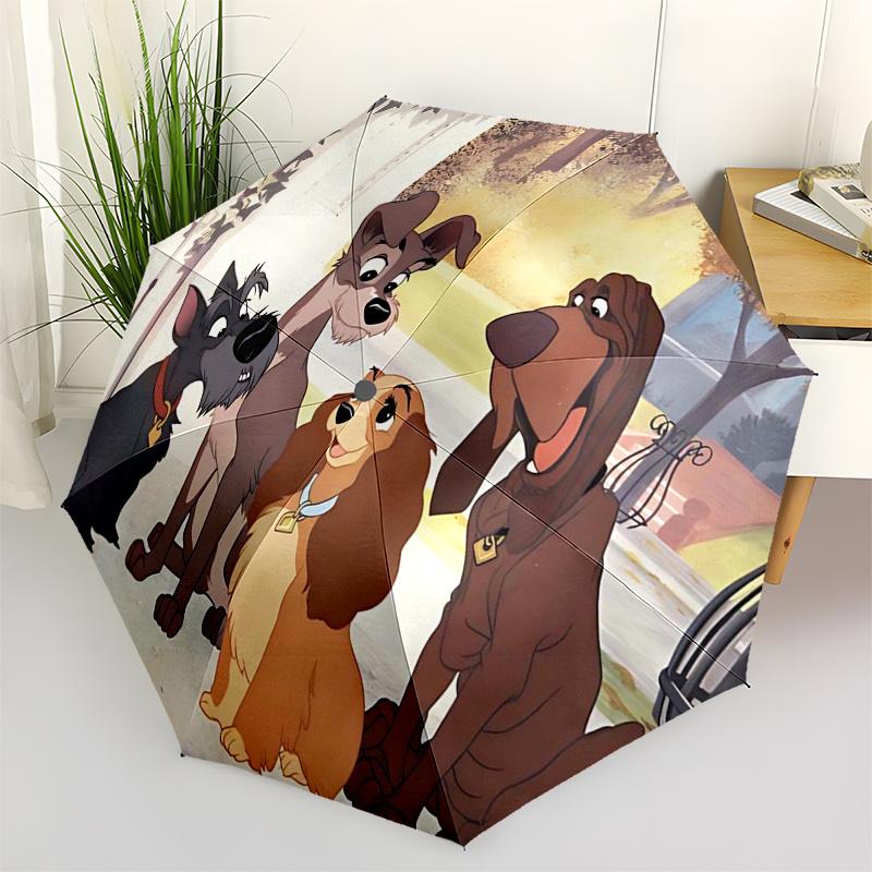 

Lady and the Tramp Themed Travel Umbrella-8 Ribs Automatic Opening and Closing, Portable Folding Design, Compact and Stylish Umbrella