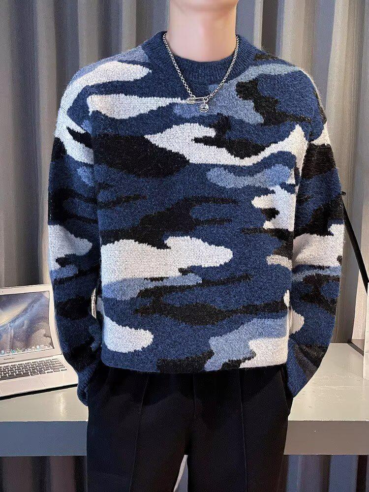 Men’s Autumn/Winter Camouflage Knit Pullover Sweater - Lazy Style, Thick, Trendy Casual Wear