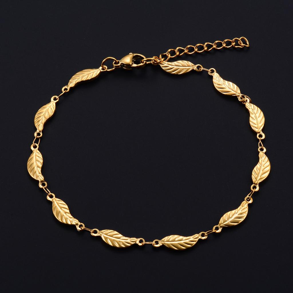 4.8mm Unique Stainless Steel Leaf Bracelet Chain for Women Metal Jewelry Bangle Wristband Anklets Foot Ankle Hand Chain