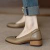 Shallow French Temperament Thick Heel Women's Shoes Spring and Autumn 2025 New Retro Square Head Soft Leather Non-grinding Feet Single Shoes Women