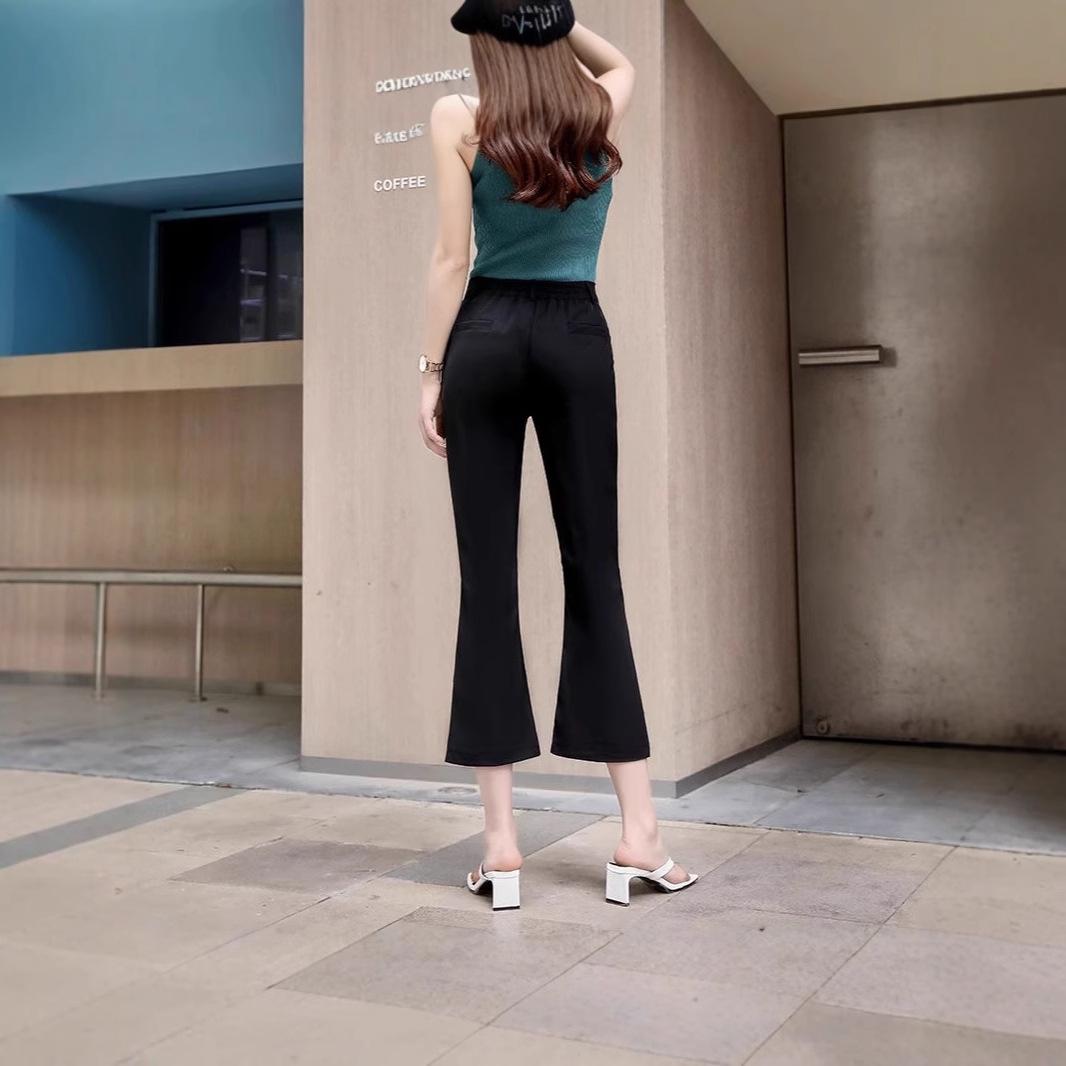 

Women s High Waist Flared Slit Pants - Black, Floor-Length, Petite Fit for Spring, Summer, Autumn XL Premium Quality