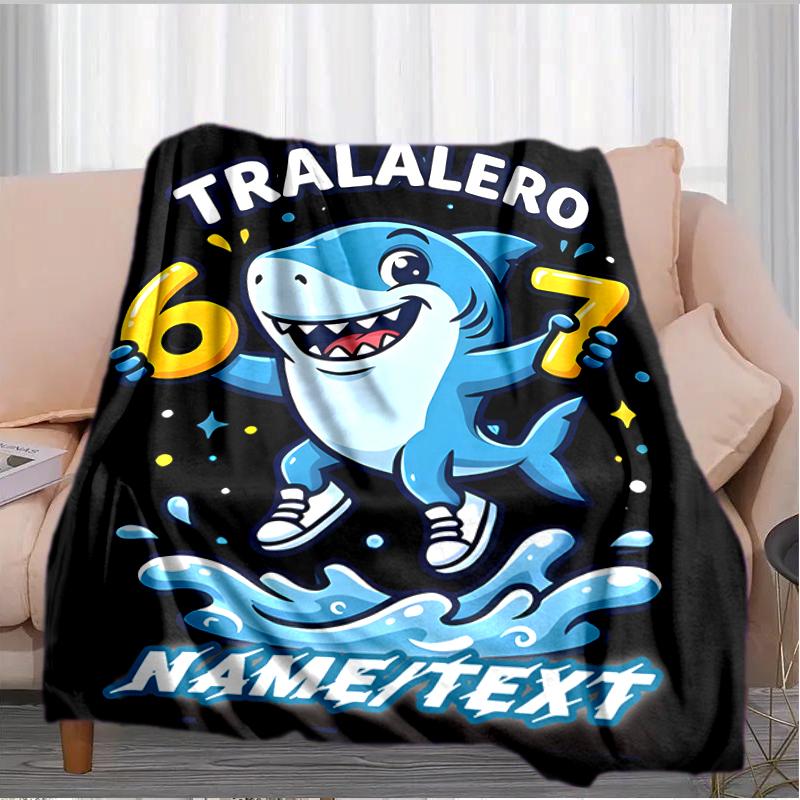 1PC Custom Name "Shark Party Celebration" Flannel Blanket Versatile,all-season Throw Suitable for the Living Room,bedroom,camping,travel,and Gift