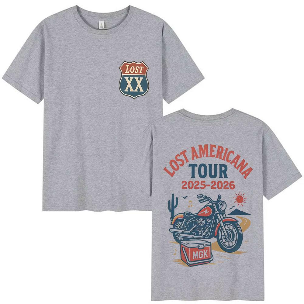 Rapper MGK Lost XX Americana Tour 2025-2026 Men's and Women's Printed T-shirts, Vintage Cotton T-shirts, High-quality Streetwear