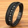 Fashion Handmade Multi-Layer Leather Bracelets for Men Women Wristband Stainless Steel Button Bangle Accessories Jewelry