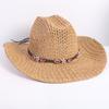 Popular hollow woven western denim straw hat men's and women's summer sunscreen sunshade wide-brimmed beach hat