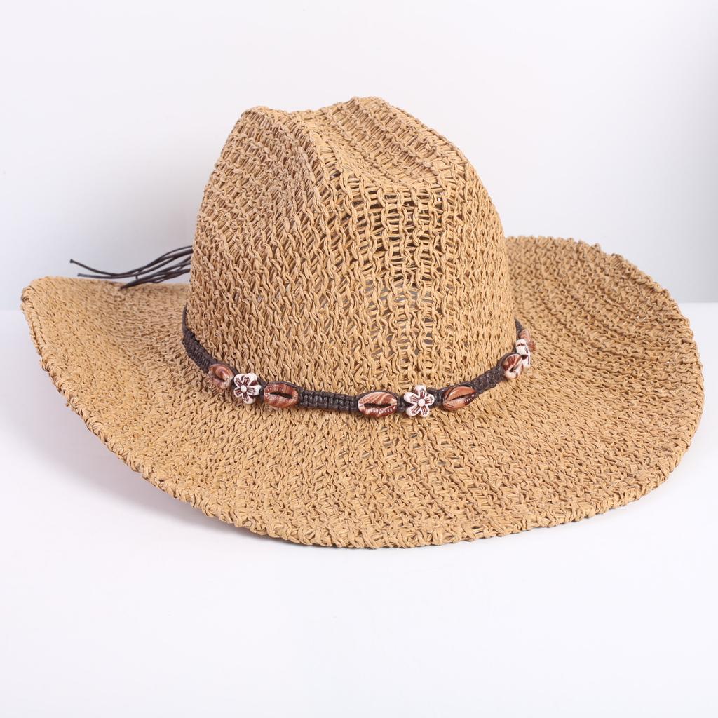 Popular hollow woven western denim straw hat men's and women's summer sunscreen sunshade wide-brimmed beach hat