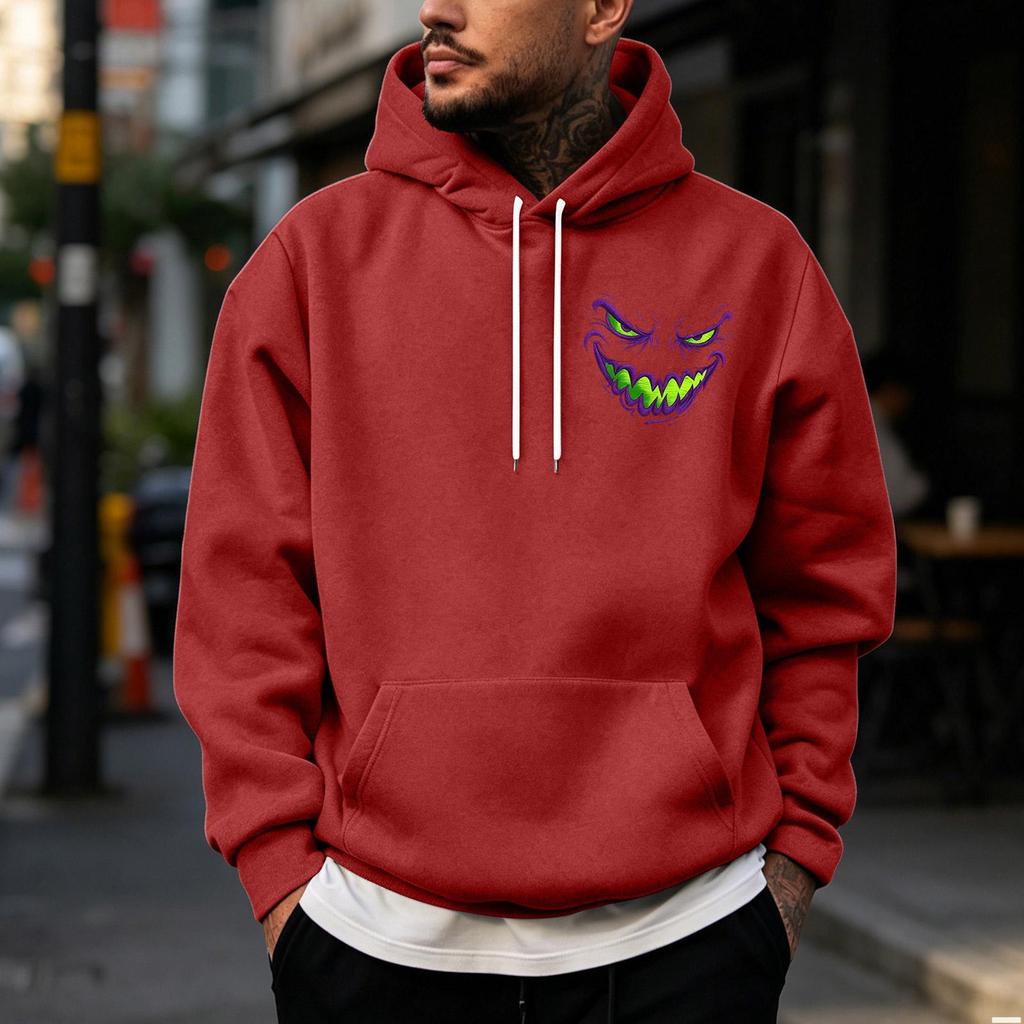 Men's Halloween Print Pullover Hoodie for Holiday Party and Cold