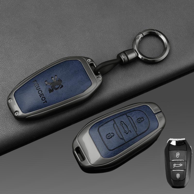 Zinc Alloy Leather Car Smart Key Case Shell Cover O Protector Fob for Peugeot 308 408 508 2008 3008 4008 5008 Keychain Accessories