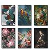 Vintage Animals and Plants Canvas Paintings Flowers Owl Birds Parrot Flamingo Wall Art Poster Pictures Print Living Room Decor