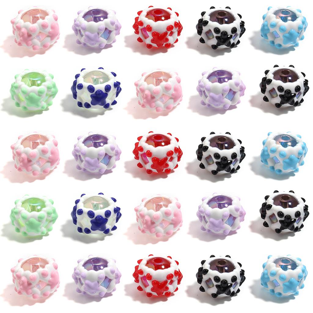 5Pcs Acrylic Round Beads Color Hand-painted Star Craft Loose Bead For Jewelry Material DIY Bracelet Phone Chain Beaded Supplies