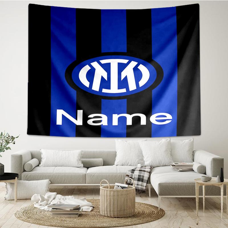 Custom Name Inter Milan Print Tapestry, Backdrop, Easy Setup, Ideal for Bedroom, Office & Living Room, with Aesthetic Wall Hanging Decor.