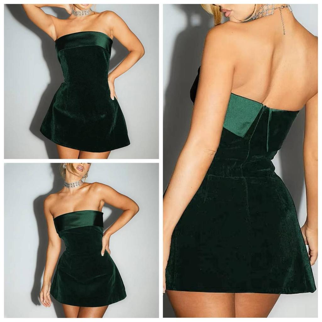 Eleganter U-Boot-Ausschnitt Sexy Rückenfrei Ärmellos Trägerlos Einfarbig Sexy A-Linien Mini-Kleid Schulterfrei Figurbetont Retro Partykleidung Clubwear Damen