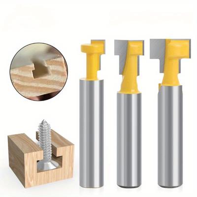 3 Stück/Set 8mm Schaft T-Nutfräser Oberfräser-Set Schlüssellochfräser Sechskantschraube T-Nutenfräser für Holz Holzbearbeitungswerkzeug