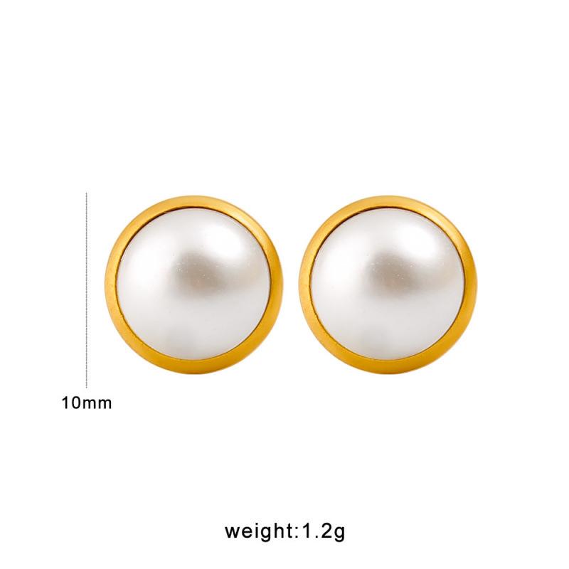 MeiShiDuo European Titanium Double Bead Pearl Earrings