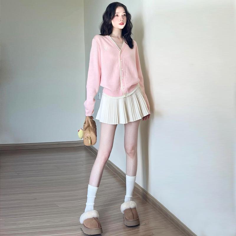 2026 Women's Gray Wool Pleated A-Line Skirt - High Waist, Spring/Autumn Collection