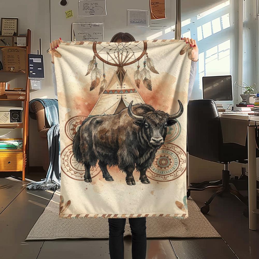 1PC Bohemian Watercolor Animals Print FlAannel Blanket, High Quality Comfortable for All Seasons, Home Decor, Warmth and Comfort