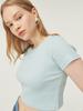 LOSSYROW Logo Ribbed Crop Half Sleeve T-Shirt [Sky Blue]
