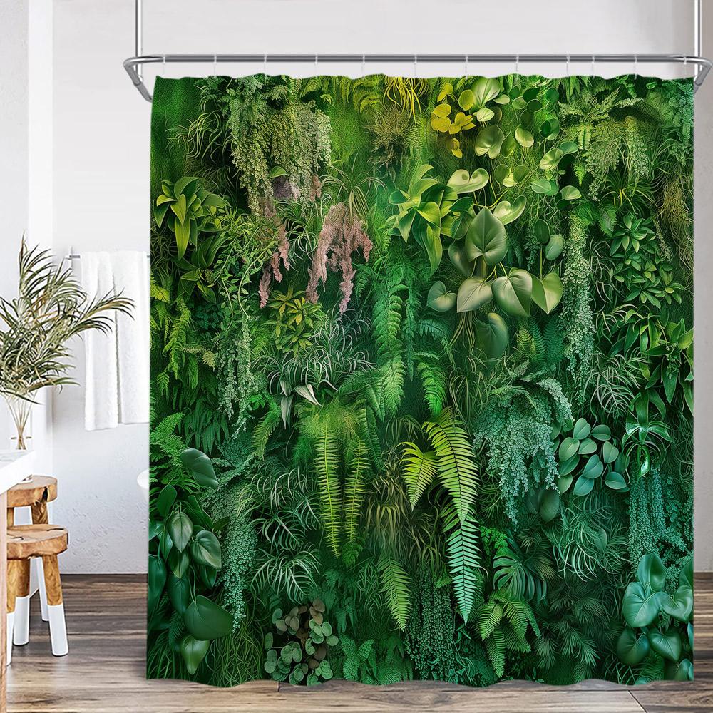 Natürliche Landschaft Wasserfall Wald Duschvorhang Landschaft Grüne Blätter Pflanzen Badezimmer Dekor Polyester Duschvorhang für Zuhause