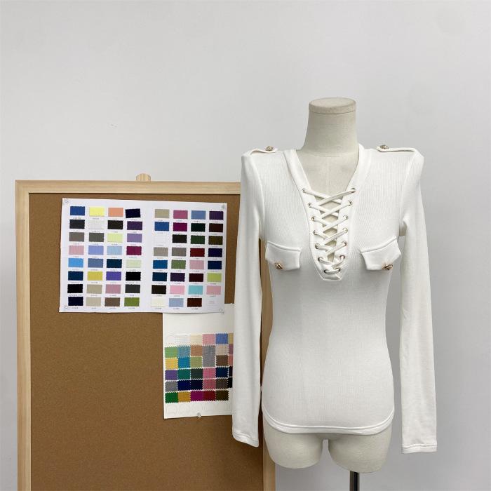 

Spicy Girl Cross-Knit Hollow Long Sleeve Top - Stylish Autumn/Winter Layer M білий