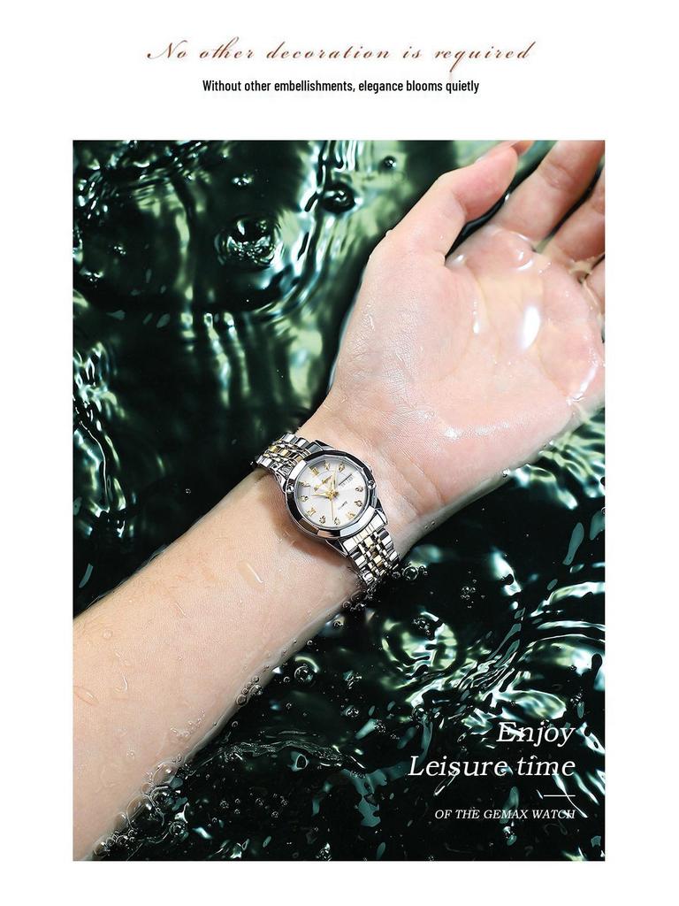 Ceas de mână nou elvețian pentru femei, rezistent la apă, luminos, cu calendar dublu