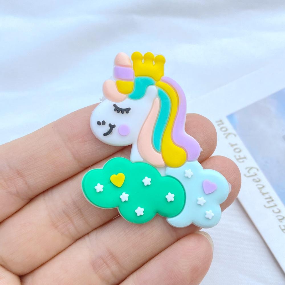 10pcs New Cute Cartoon Little Unicorn Series PVC Flexible Glue Flat Back DIY Scrapbook Embellishment Phone Craft Decoration