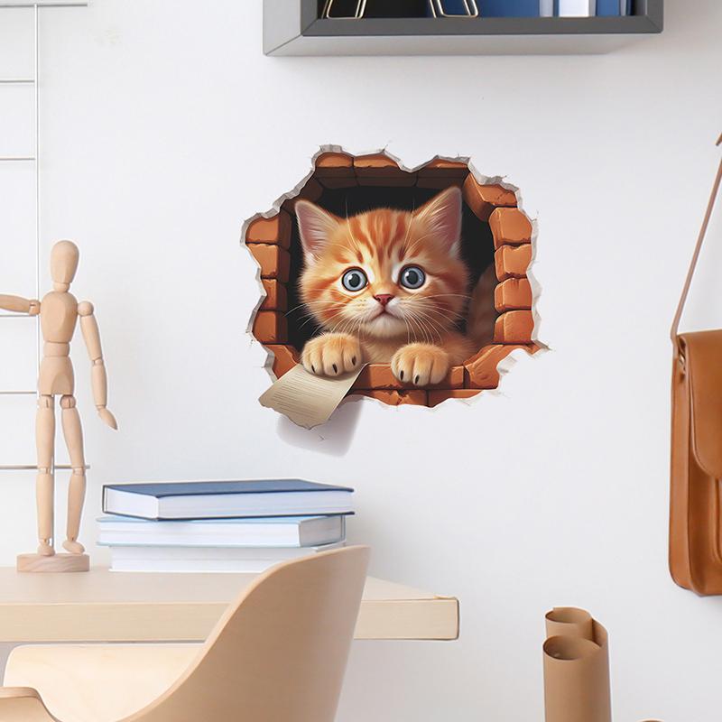 Cartoon Cute Cute Broken Wall Cat Sticker Bedroom Living Room Porch Background Landscaping Wall Sticker