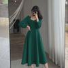 2024 Spring Retro V-Neck Hepburn Style Long Black Dress for Women