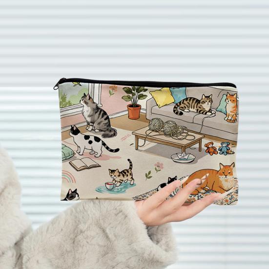 Makeup Bag, with Smooth Black Zipper, Colorful Pattern Printed, Large Capacity Canvas Storage Bag, for Travel Cosmetic Coin Key